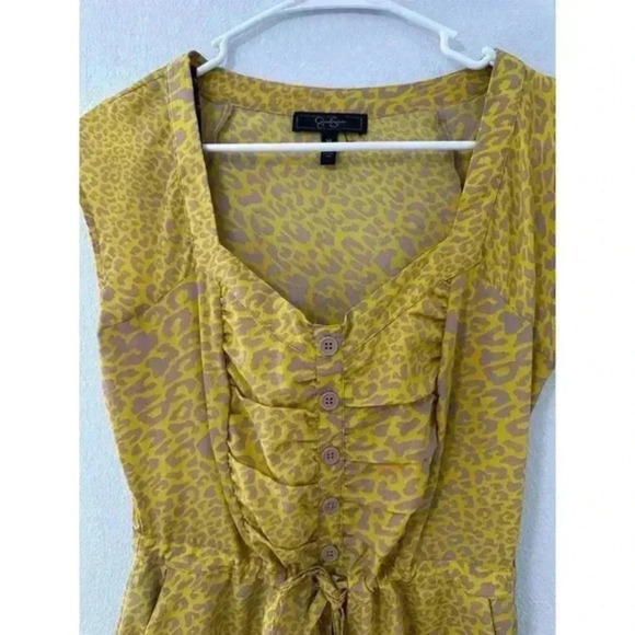 Jessica Simpson Yellow & Beige Leopard Print Sweetheart Mini Dress Size medium - Picture 3 of 5